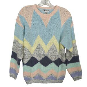 Vintage One Step Up Chevron Pattern Sweater Medium‎ Acrylic Knit